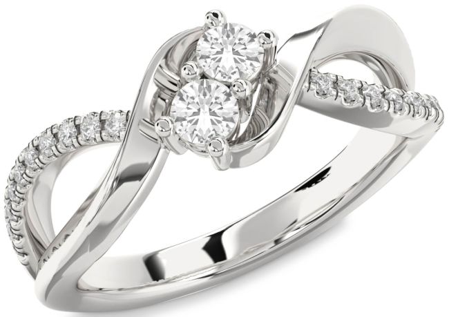 Diamond White Sapphire Silver Round Two Stone Ring