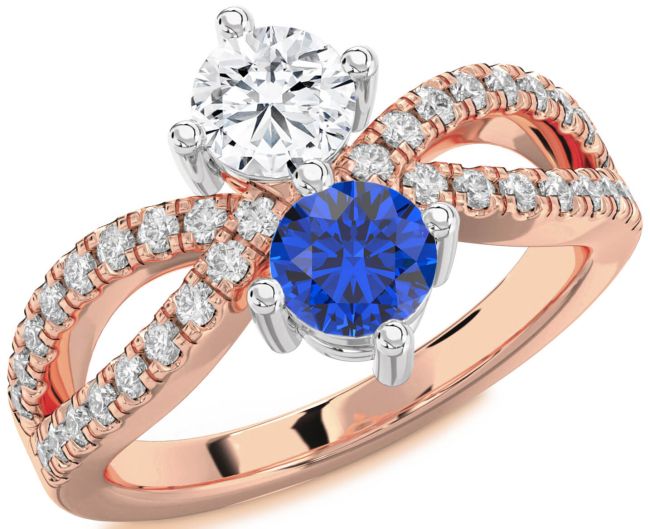 Diamond Rose Gold Silver Round Two Stone Promise Ring