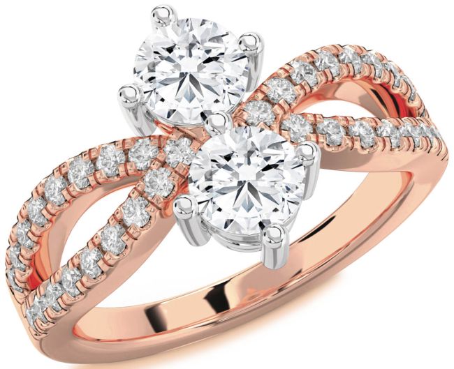 Diamond White Rose Gold Round Two Stone Ring