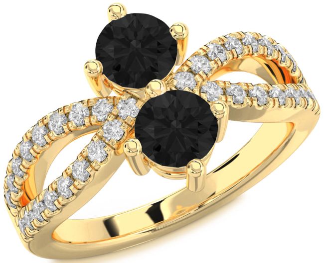 Black Diamond Gold Round Two Stone Ring