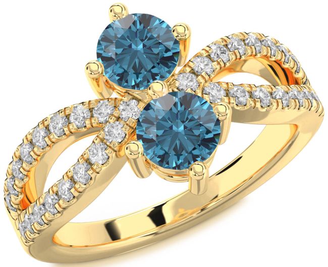 Blue Diamond Gold Round Two Stone Ring