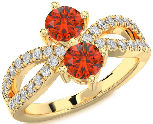 Diamond Fire Opal Gold Round Two Stone Ring