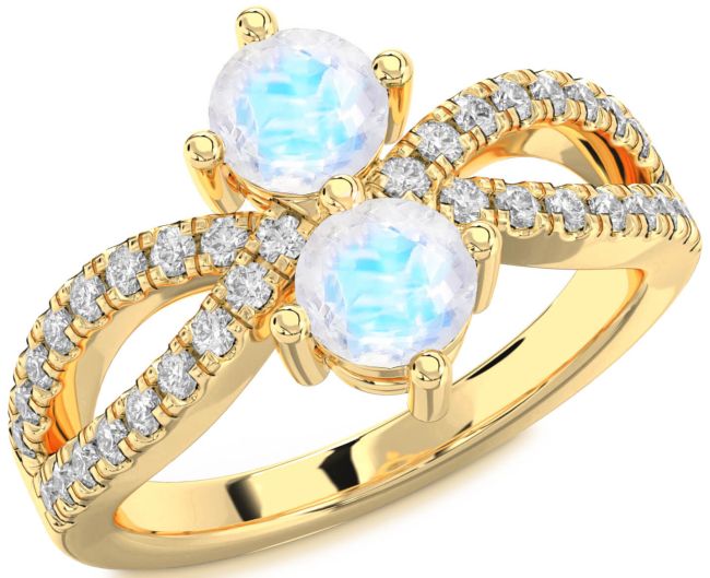 Diamond Moonstone Gold Round Two Stone Ring
