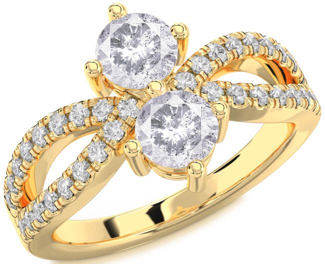 Salt & Pepper Diamond Gold Round Two Stone Ring