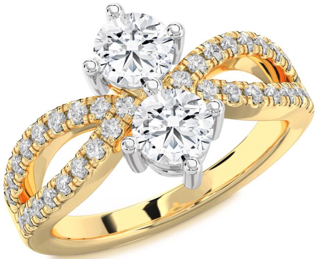 Diamond White Yellow Gold Round Two Stone Ring
