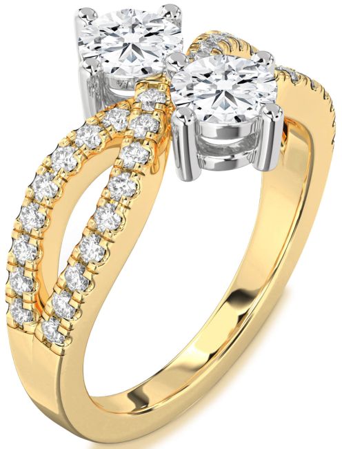Lab Diamond Gold Silver Round Two Stone Ring