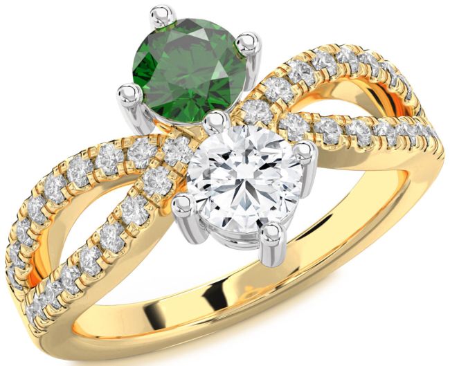 Diamond Gold Silver Round Two Stone Promise Ring