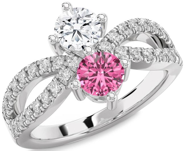Diamond Silver Round Two Stone Promise Ring