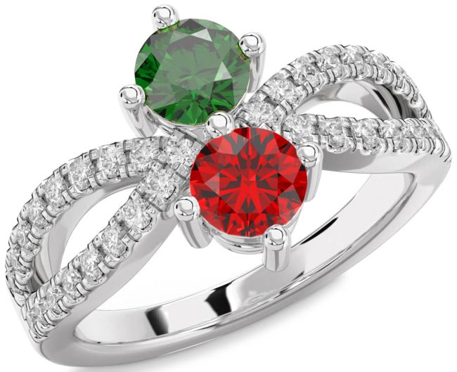 Diamond Silver Round Two Stone Promise Ring