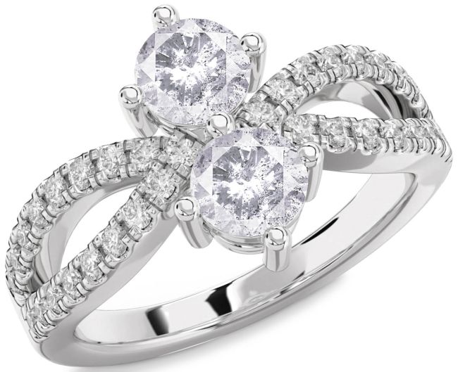 Salt & Pepper Diamond Silver Round Two Stone Ring