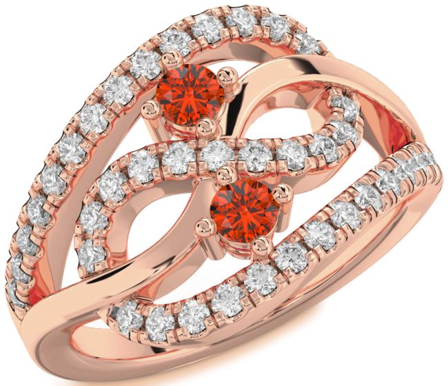 Diamond Fire Opal Rose Gold Infinity Round Two Stone Ring