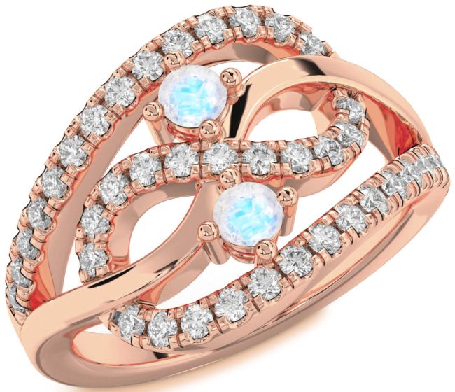 Diamond Moonstone Rose Gold Infinity Round Two Stone Ring