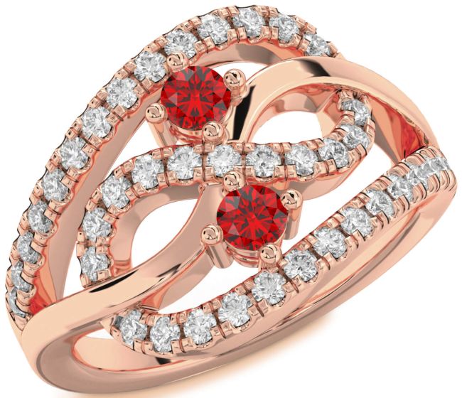Diamond Ruby Rose Gold Infinity Round Two Stone Birthstone Ring