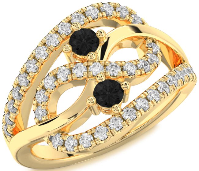 Black Diamond Gold Infinity Round Two Stone Ring