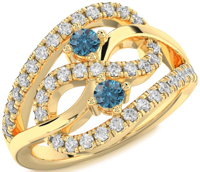 Blue Diamond Gold Silver Infinity Round Two Stone Ring