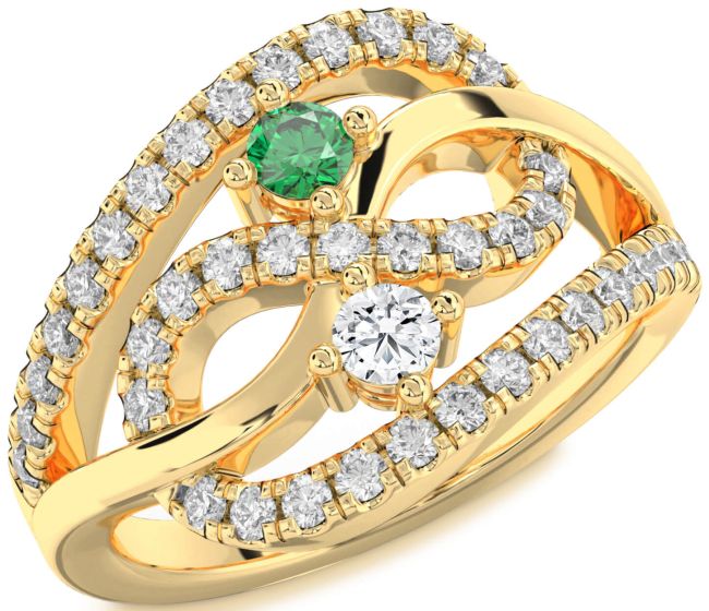 Diamond Gold Silver Infinity Round Two Stone Promise Ring