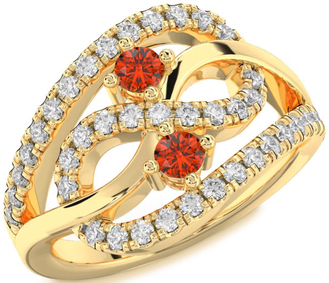 Diamond Fire Opal Gold Infinity Round Two Stone Ring