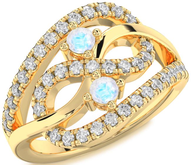 Diamond Moonstone Gold Infinity Round Two Stone Ring