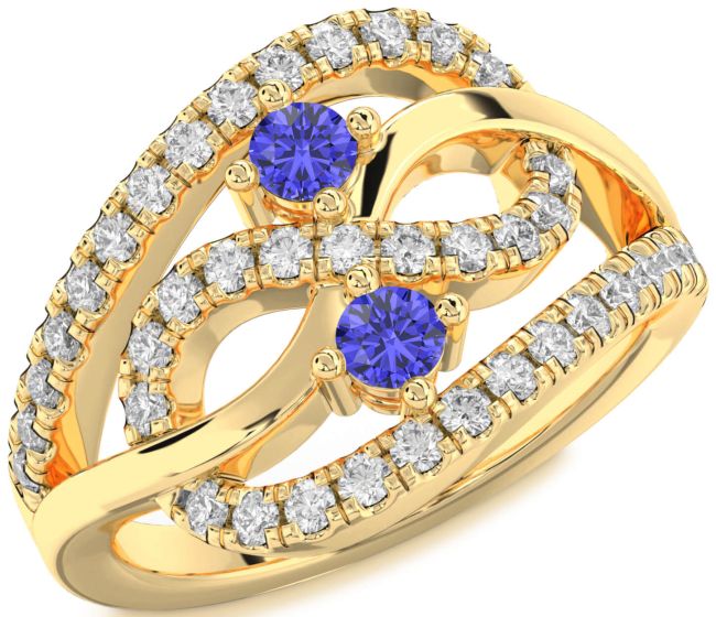 Diamond Tanzanite Gold Infinity Round Two Stone Ring