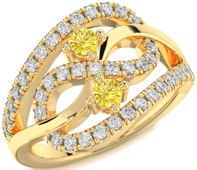 Yellow Diamond Gold Silver Infinity Round Two Stone Ring