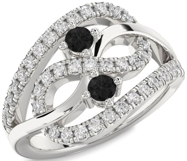Black Diamond Silver Infinity Round Two Stone Ring