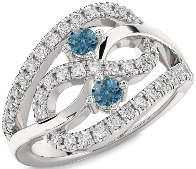 Blue Diamond Silver Infinity Round Two Stone Ring