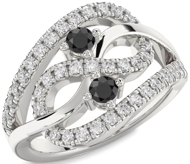 Diamond Black Onyx Silver Infinity Round Two Stone Ring