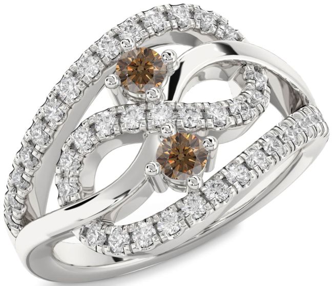 Chocolate Brown Diamond Silver Infinity Round Two Stone Ring