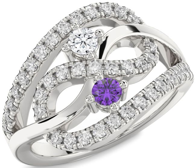 Diamond Silver Infinity Round Two Stone Promise Ring