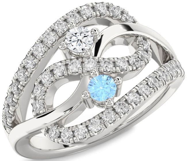Diamond Silver Infinity Round Two Stone Promise Ring