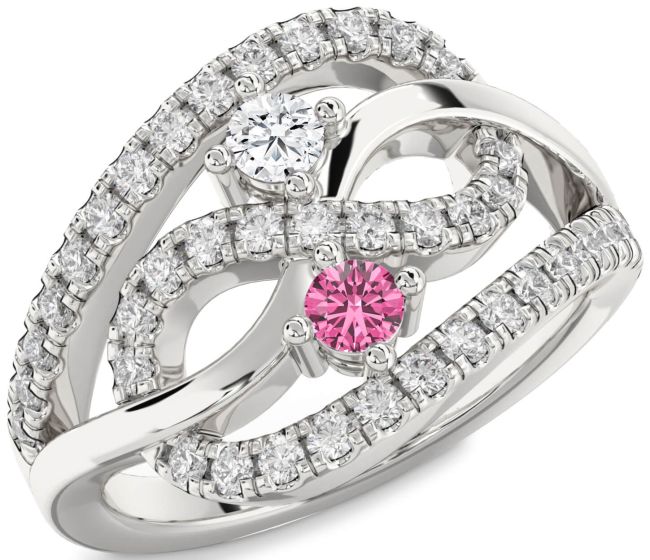 Diamond Silver Infinity Round Two Stone Promise Ring