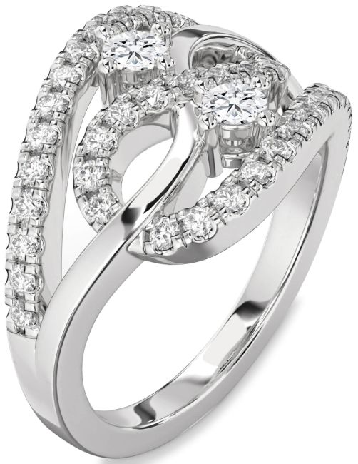 Moissanite Silver Infinity Round Two Stone Ring