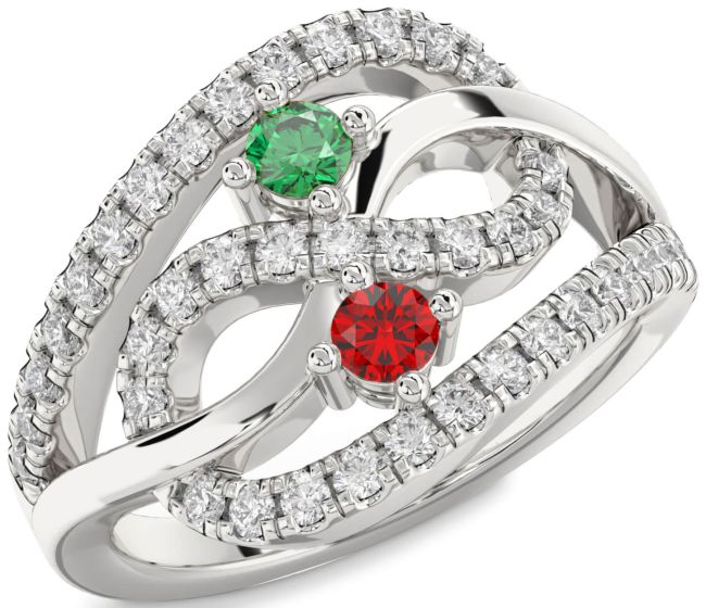 Diamond Silver Infinity Round Two Stone Promise Ring