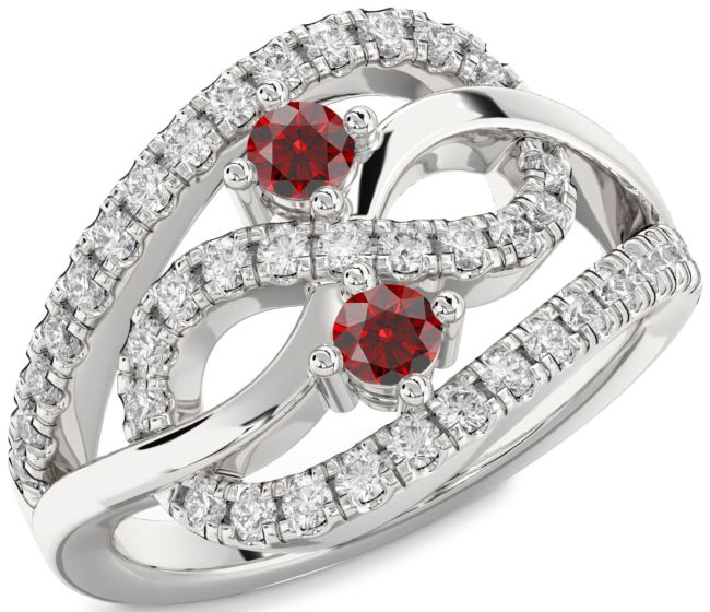 Diamond Garnet Silver Infinity Round Two Stone Birthstone Ring