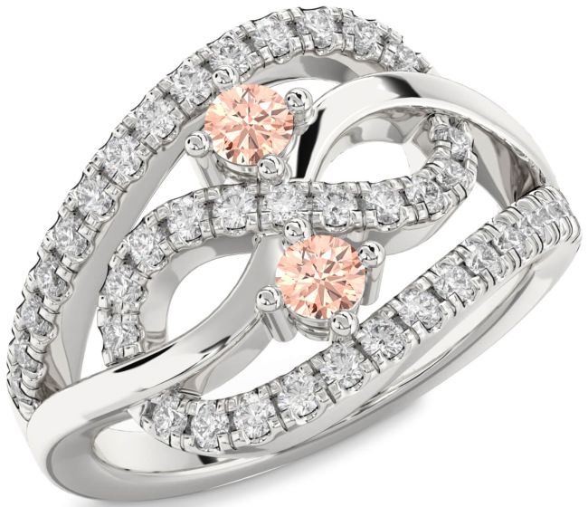 Diamond Morganite Silver Infinity Round Two Stone Ring