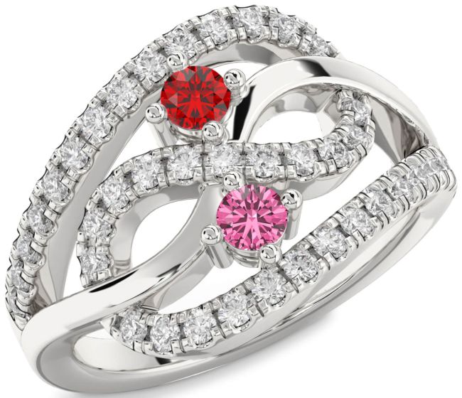 Diamond Silver Infinity Round Two Stone Promise Ring