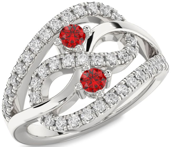 Diamond Ruby Platinum Infinity Round Two Stone Birthstone Ring