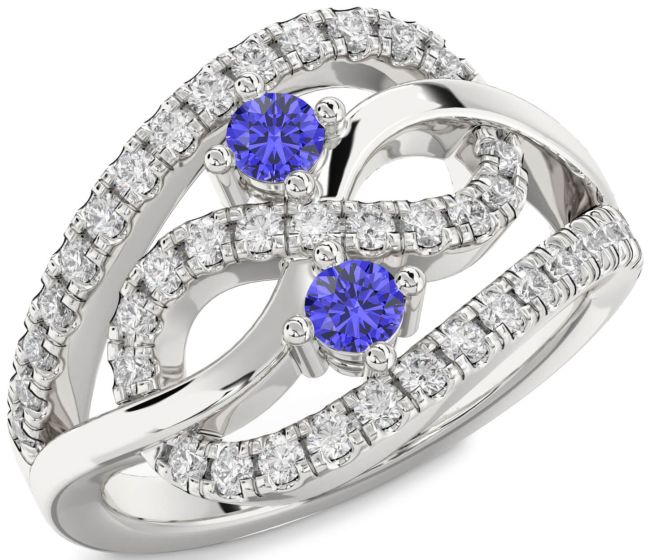 Diamond Tanzanite Silver Infinity Round Two Stone Ring