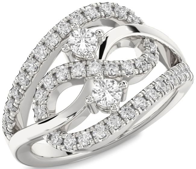 Diamond White Sapphire Silver Infinity Round Two Stone Ring