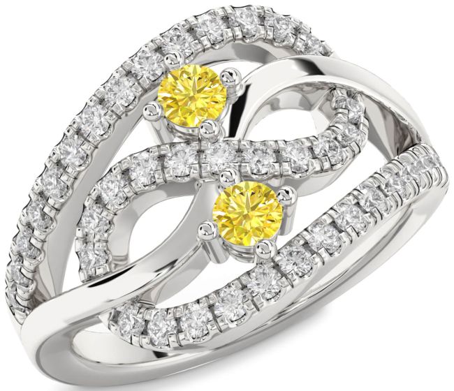 Yellow Diamond Silver Infinity Round Two Stone Ring