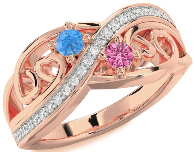 Diamond Rose Gold Heart Two Stone Promise Ring