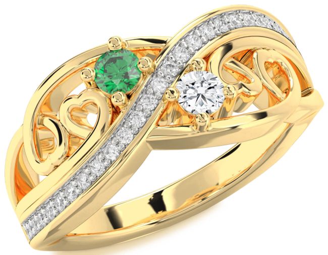 Diamond Gold Silver Heart Two Stone Promise Ring