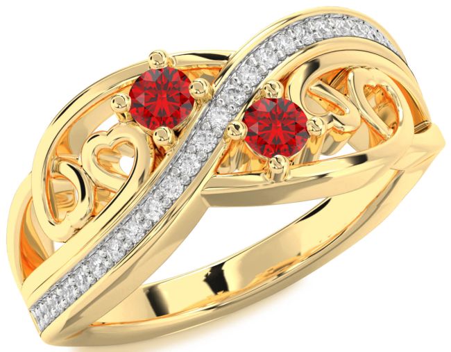 Diamond Ruby Gold Silver Heart Two Stone Birthstone Ring