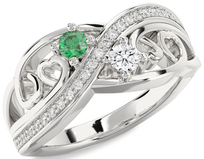 Diamond Silver Heart Two Stone Promise Ring