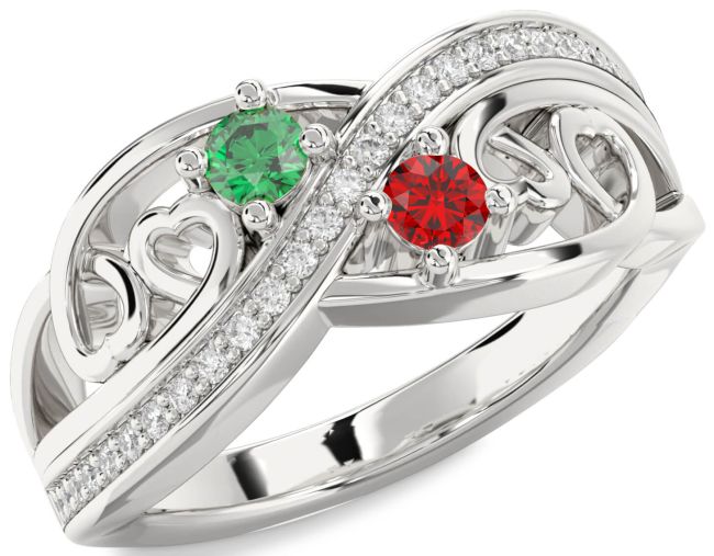 Diamond Silver Heart Two Stone Promise Ring