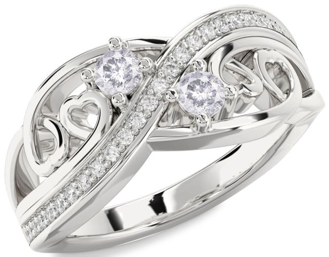 Salt & Pepper Diamond Silver Heart Two Stone Ring