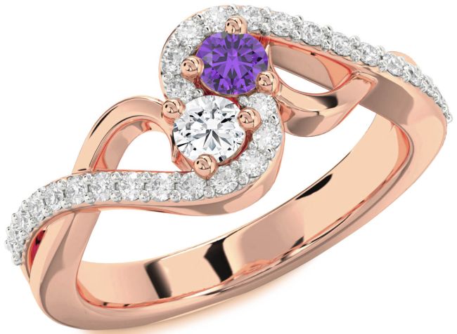Diamond Rose Gold Silver Round Two Stone Promise Ring