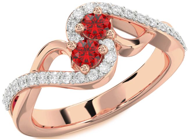 Diamond Ruby Rose Gold Round Two Stone Birthstone Ring