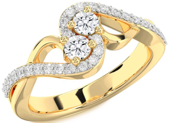 Diamond Gold Silver Round Two Stone Ring