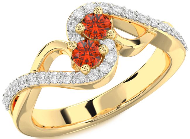 Diamond Fire Opal Gold Round Two Stone Ring